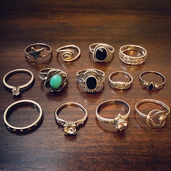 Jewelry - LOT Sterling Silver Stone Stacking Mixed Rings Lot